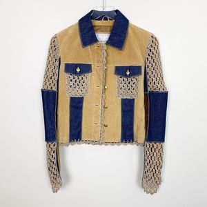 VINTAGE Wilsons Leather Crochet Jacket M Boho 90’s